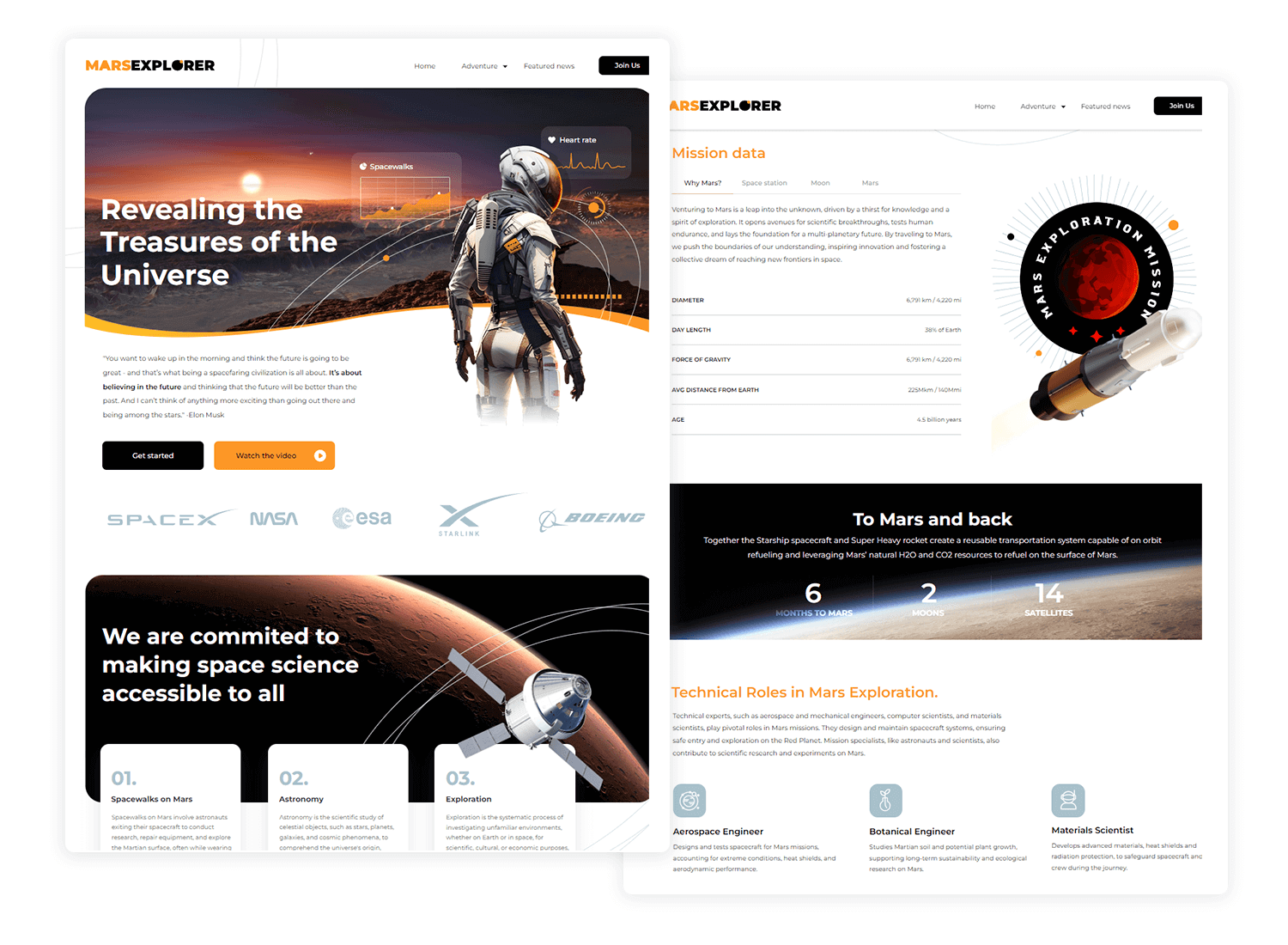 landing page design mars explorer