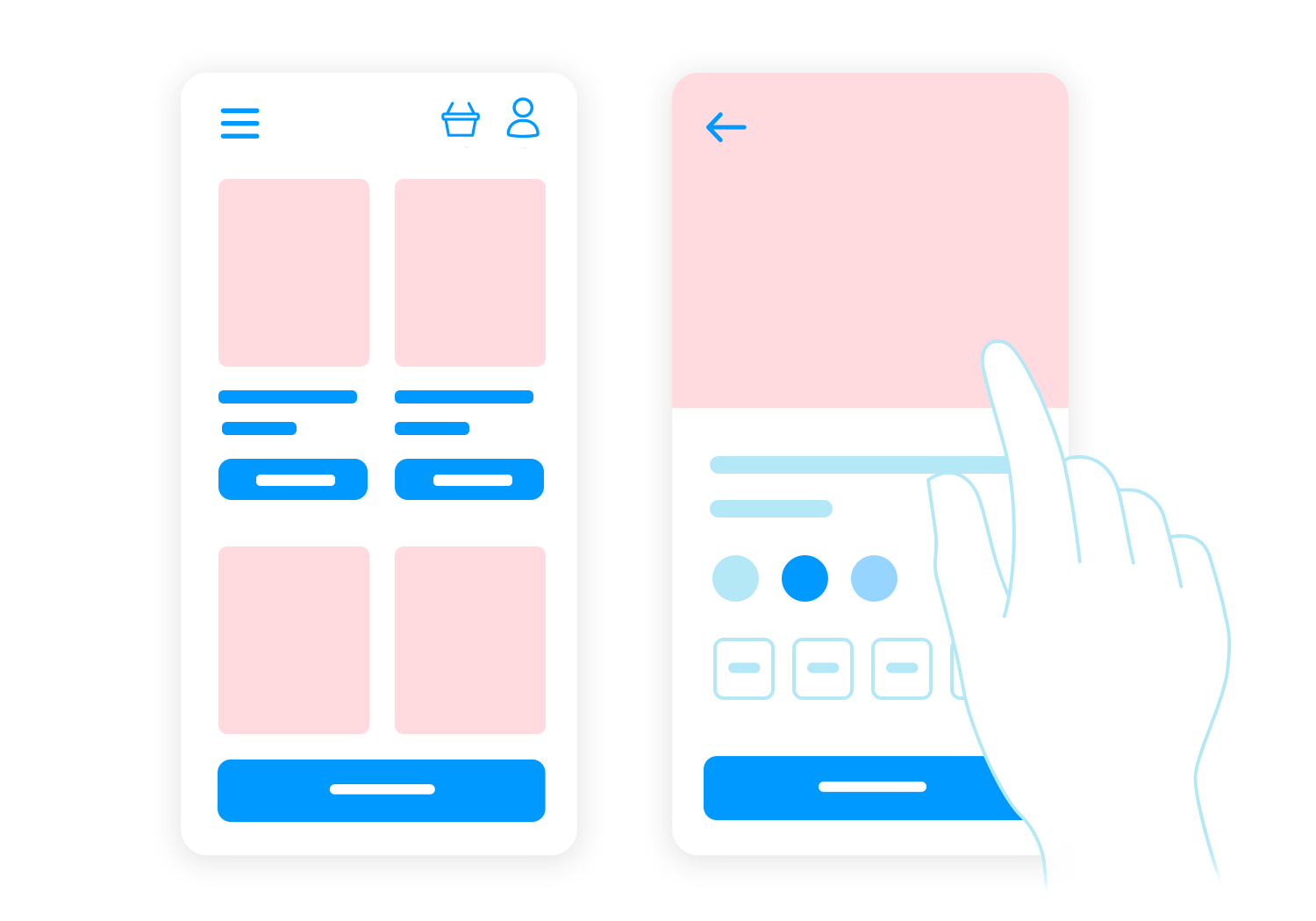 Mobile app interface with navigation and gesture interaction