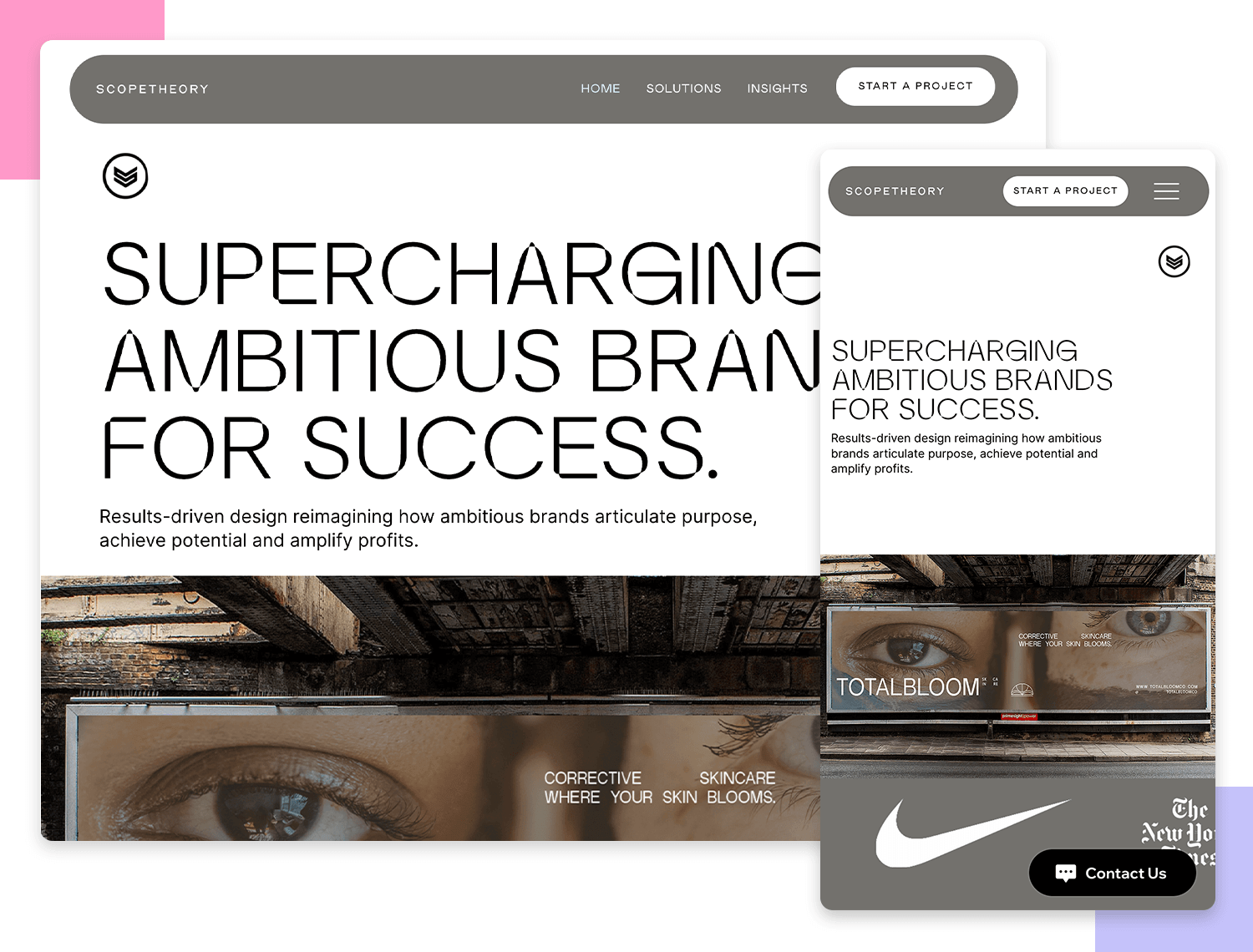 Scopetheory responsive website example on desktop and mobile