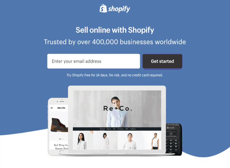 landing page example from shopify that is persuasive