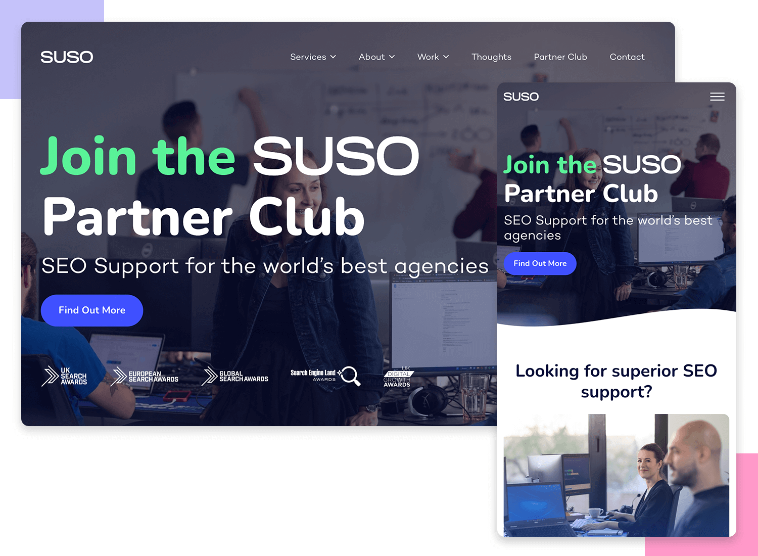 Suso responsive website example on desktop and mobile