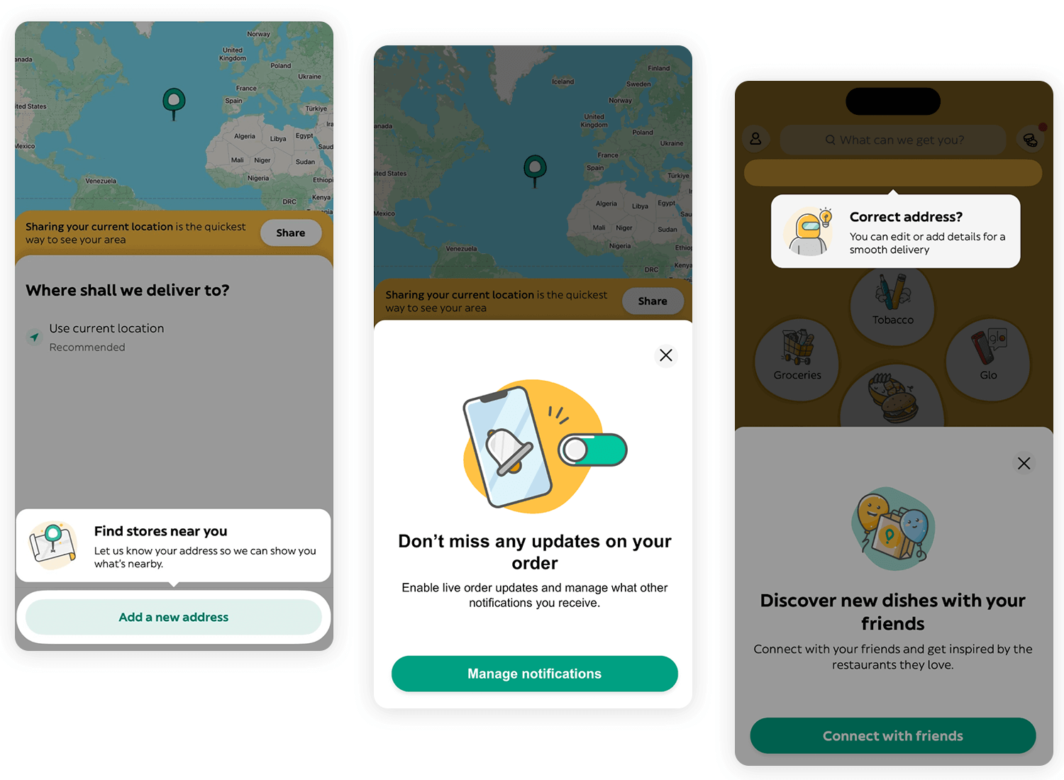 Glovo delivery location and notification setup.