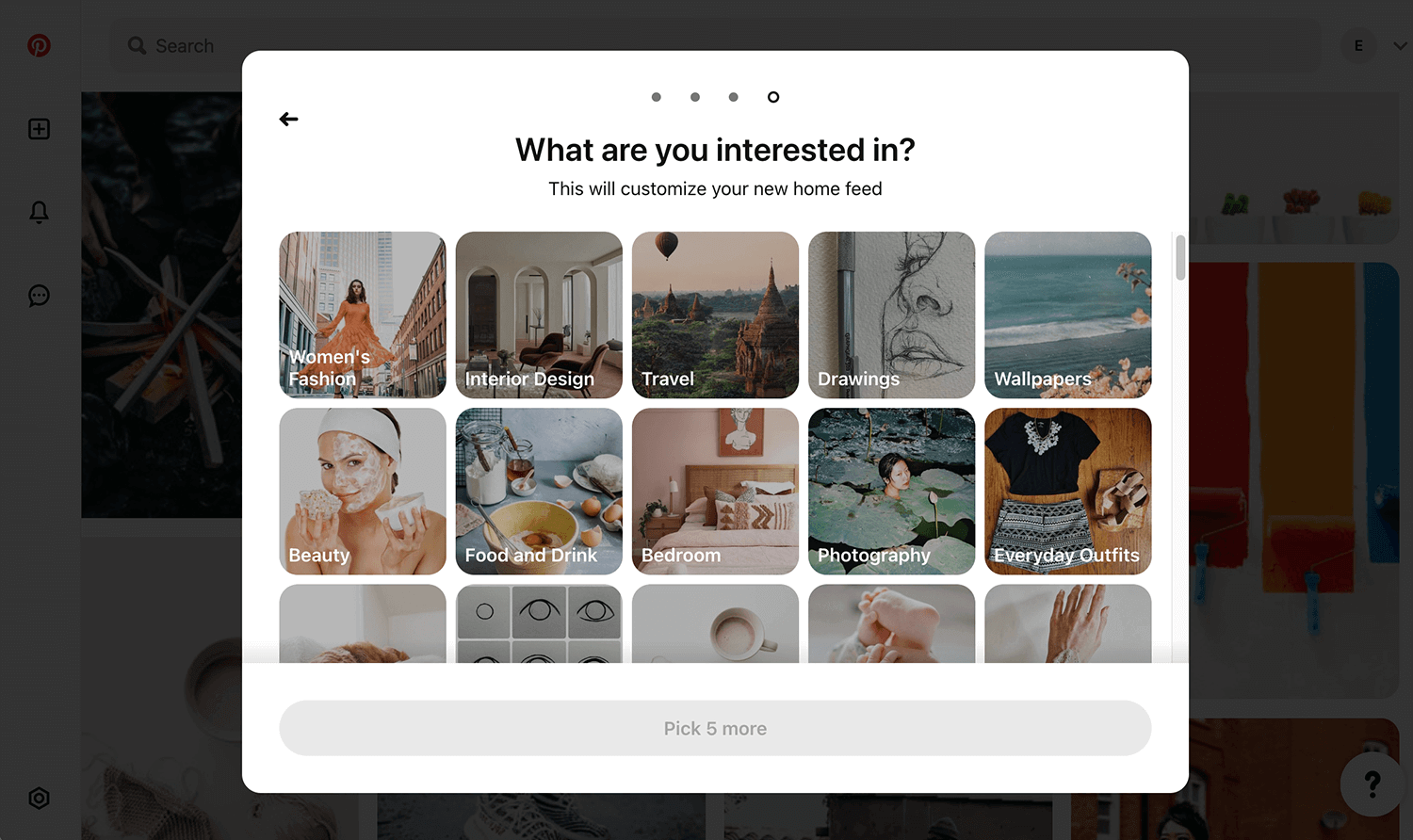 Pinterest interest selection for personalized feed.