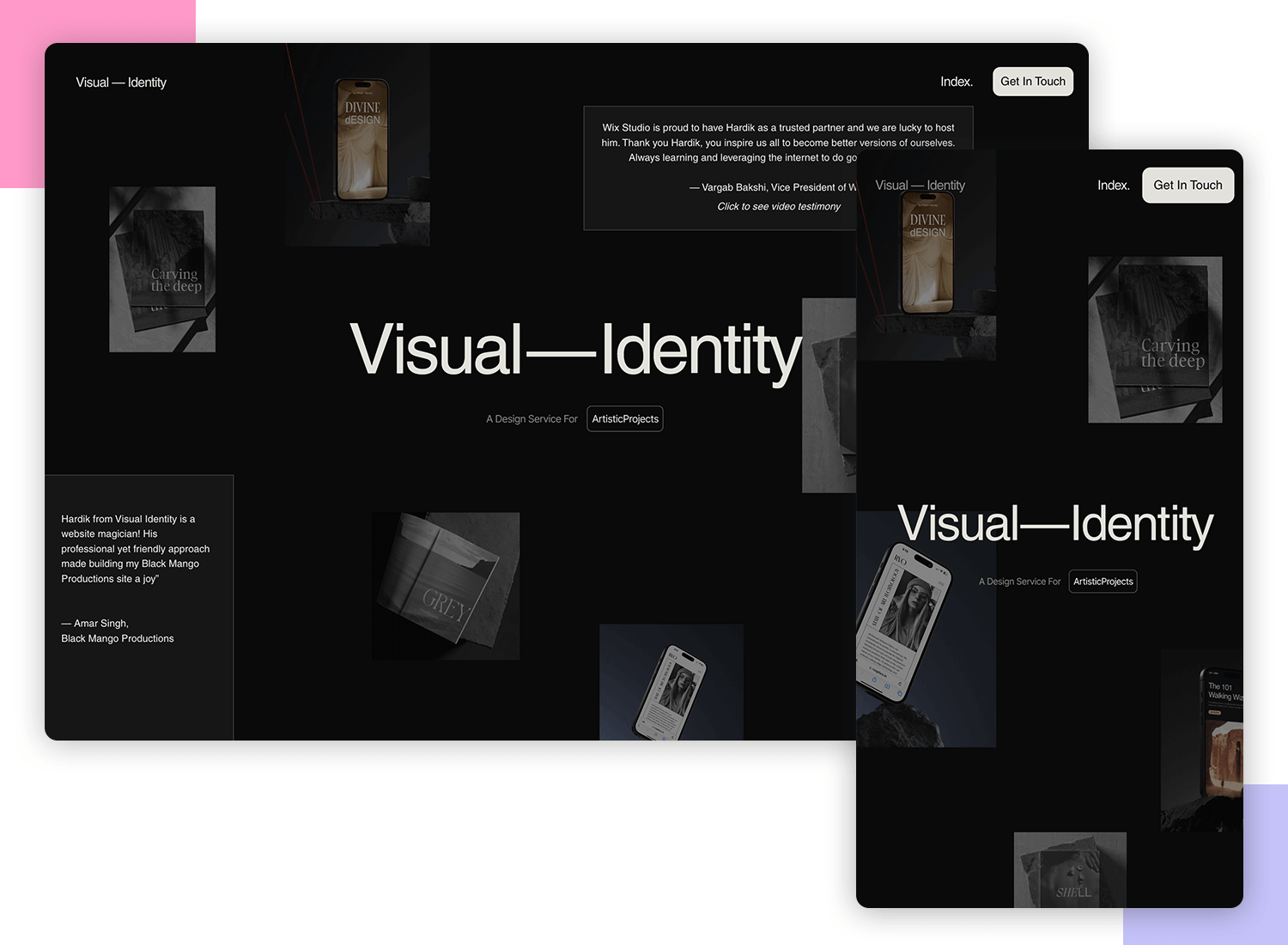 Visual Identity responsive website example on desktop and mobile