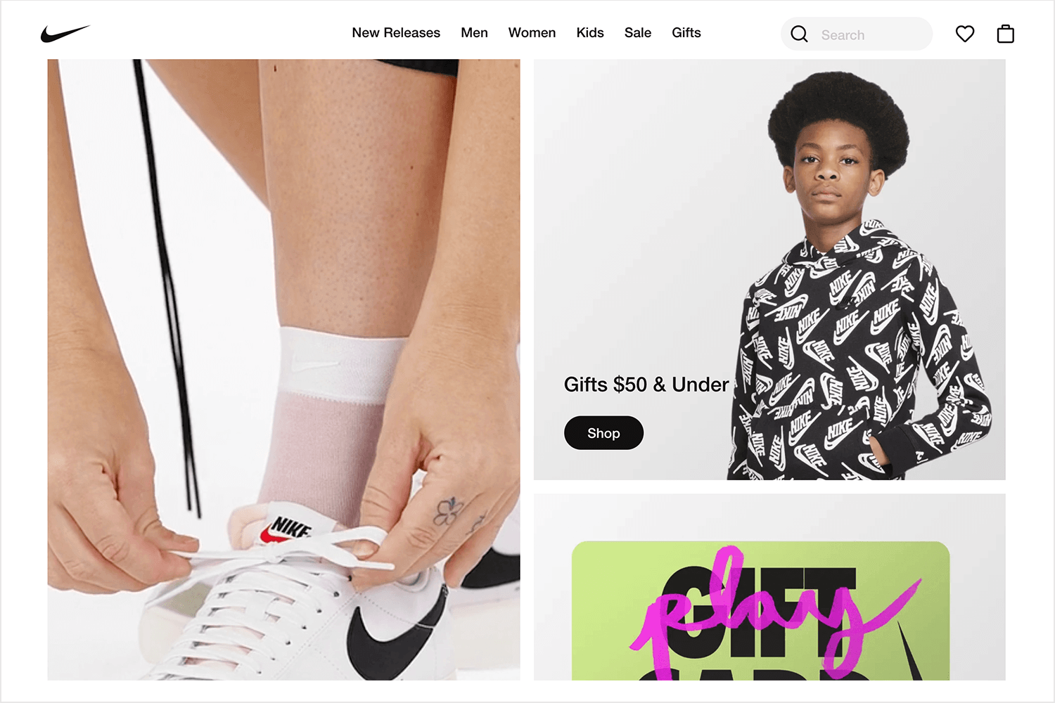 nike example of how hero images allow flexible websites