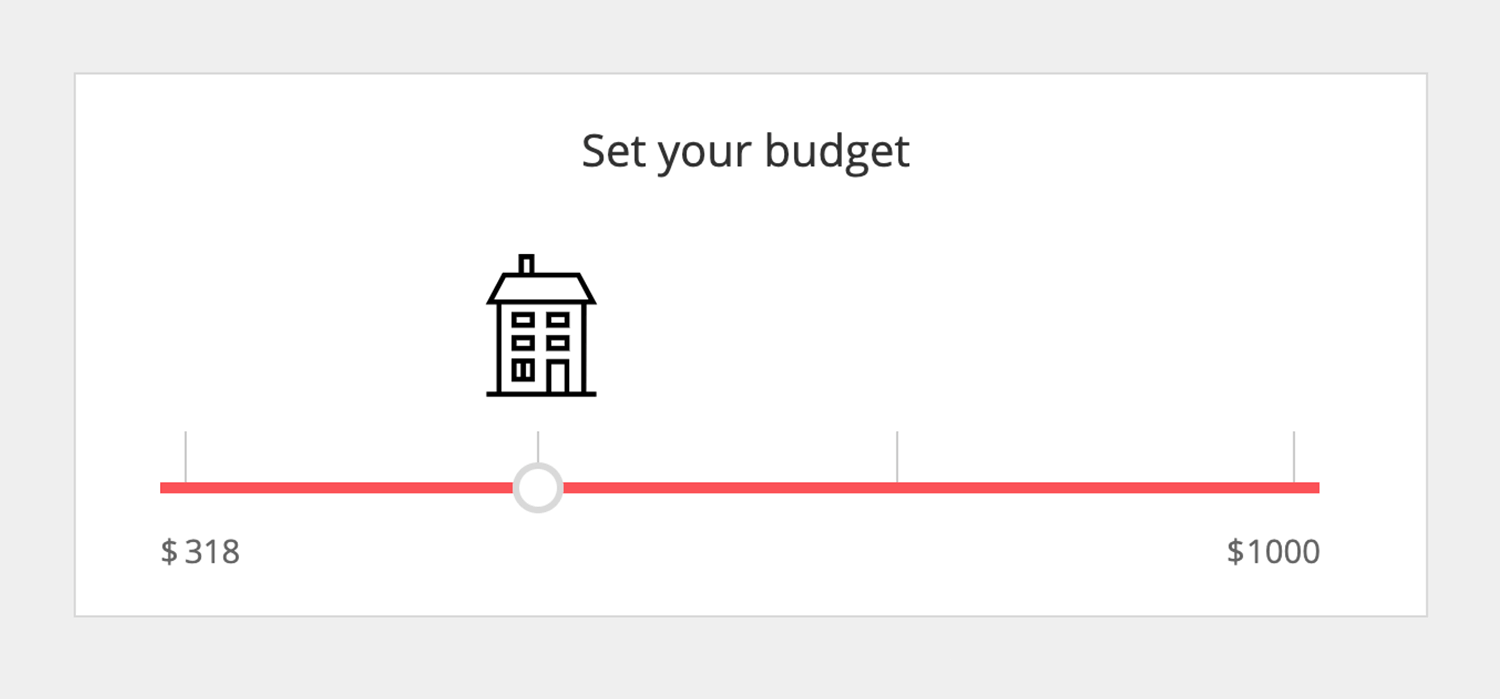 Budget setting slider for selecting a price range