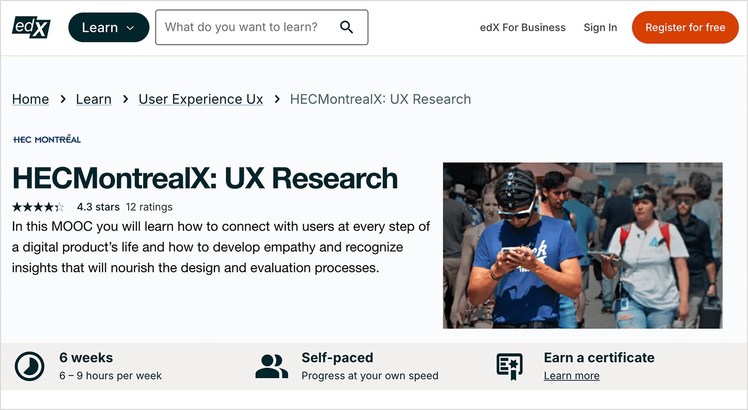 HEC Montreal UX research online course.