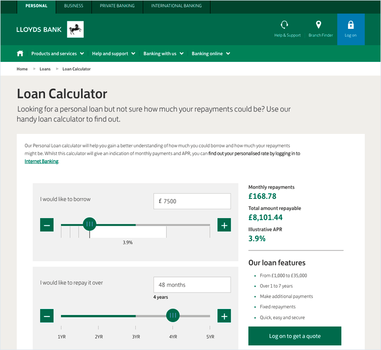 lloyd's loan calculator - slider example