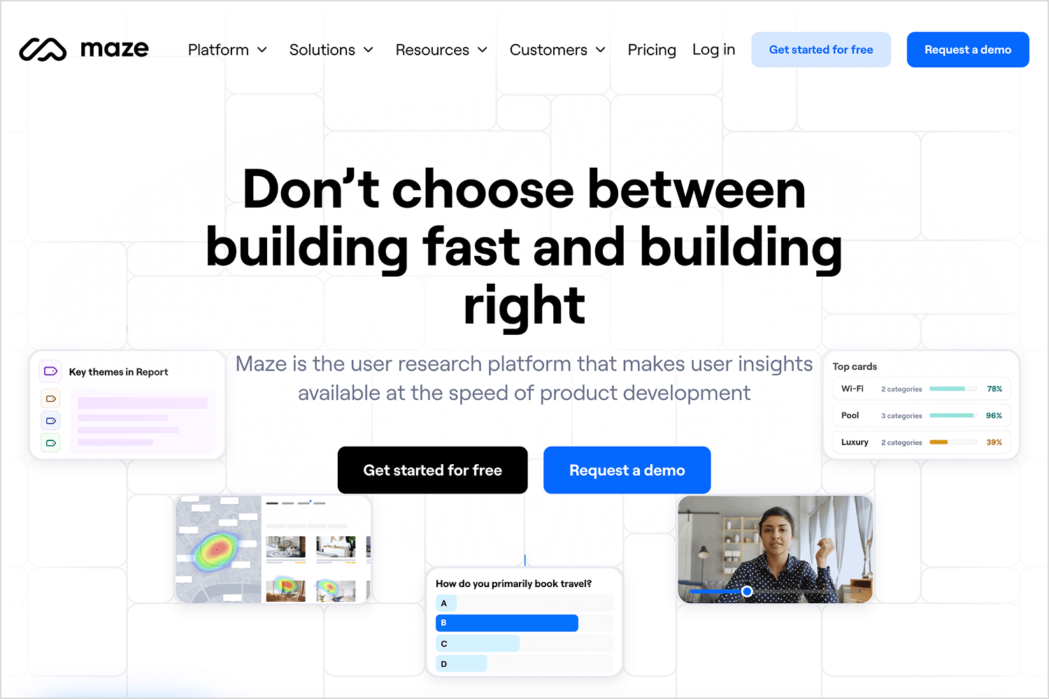 Maze user testing platform homepage highlighting rapid UX research and insights.