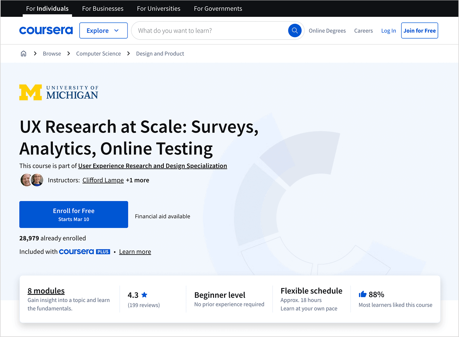 Coursera UX research at scale course by the University of Michigan