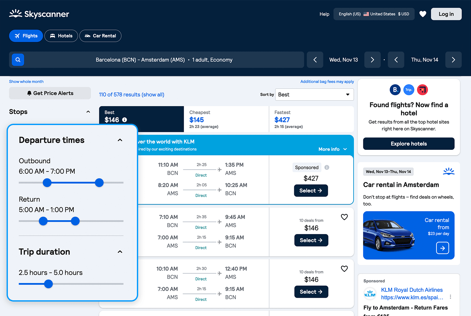 slider example from skyscanner for search result filtering