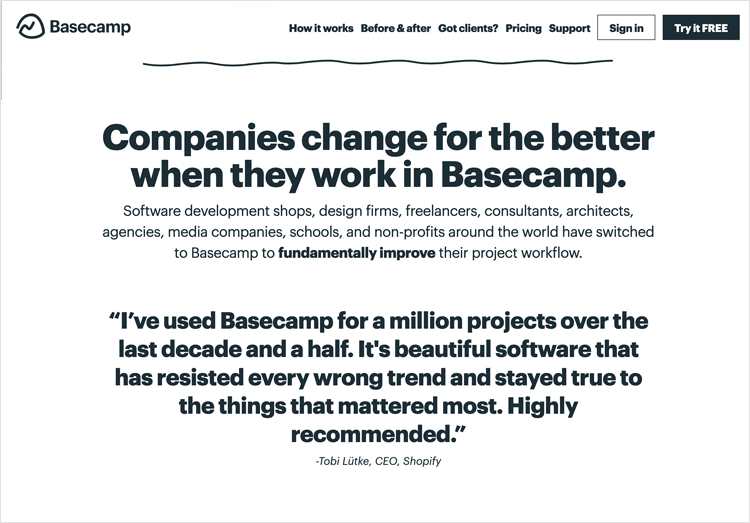 Testimonial example - Basecamp