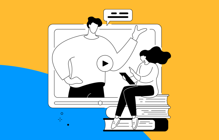 Illustration of UX research learning with online video and digital collaboration.