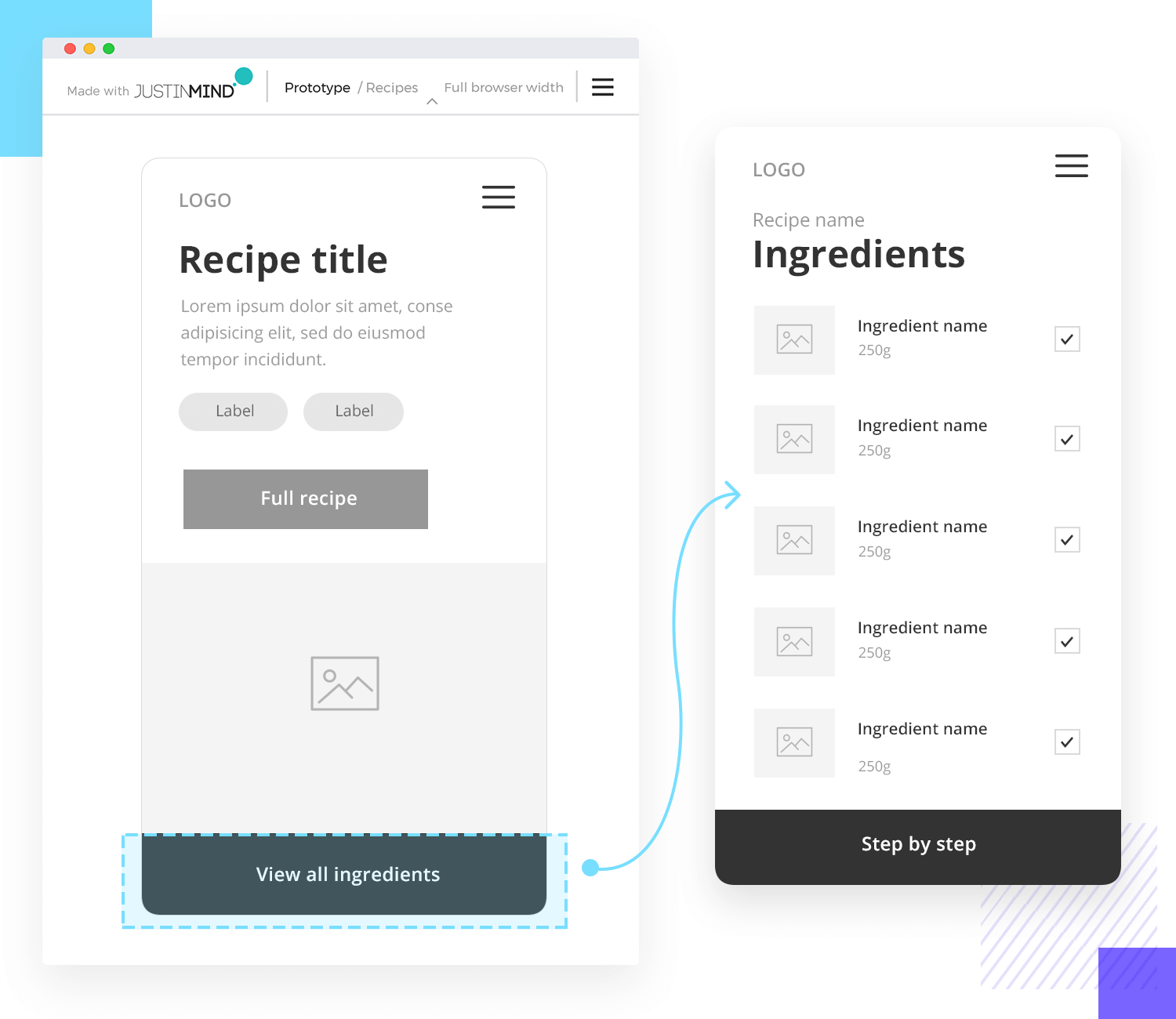 example of navigation interaction in app wireframe