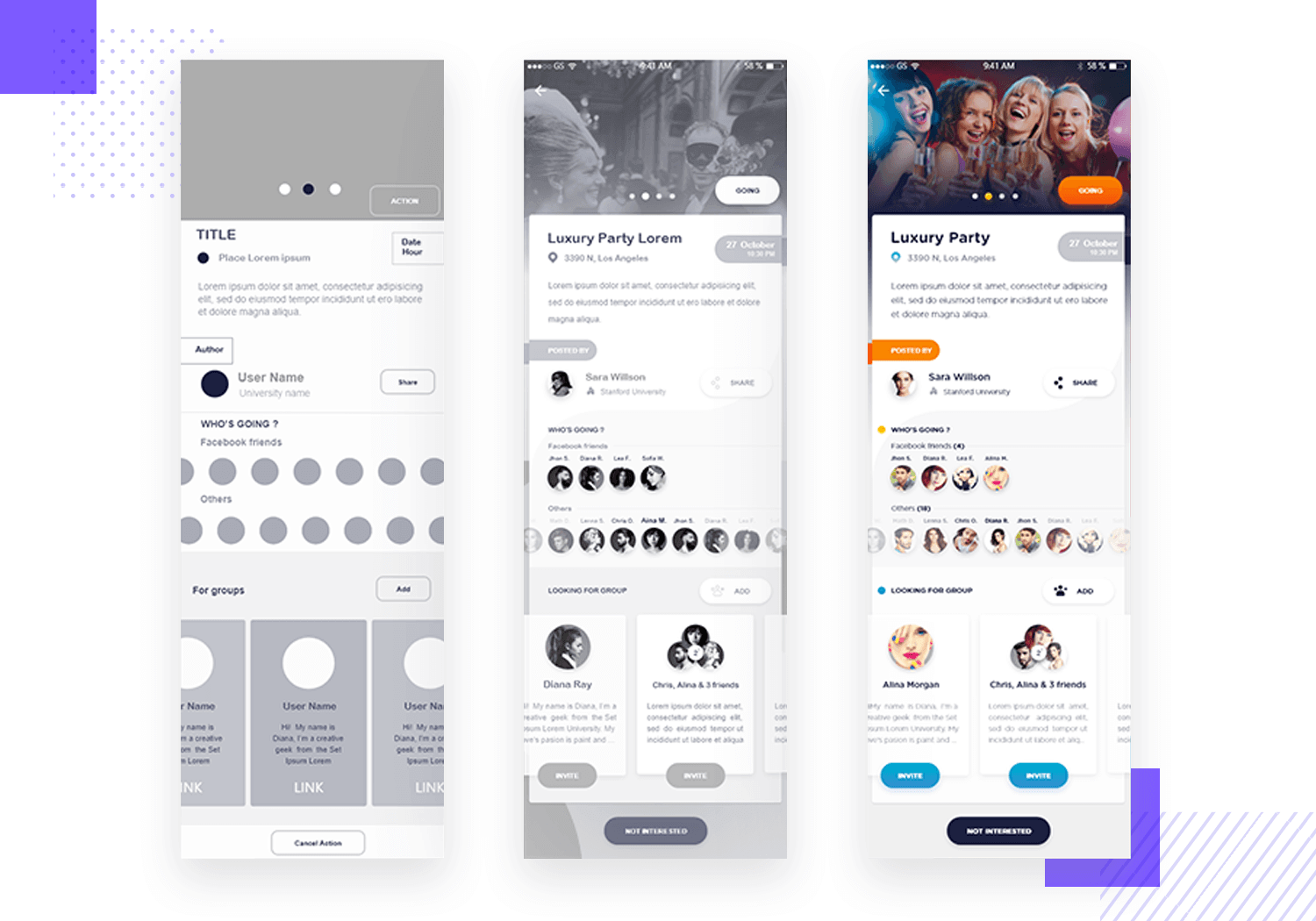 example of app wireframe for events