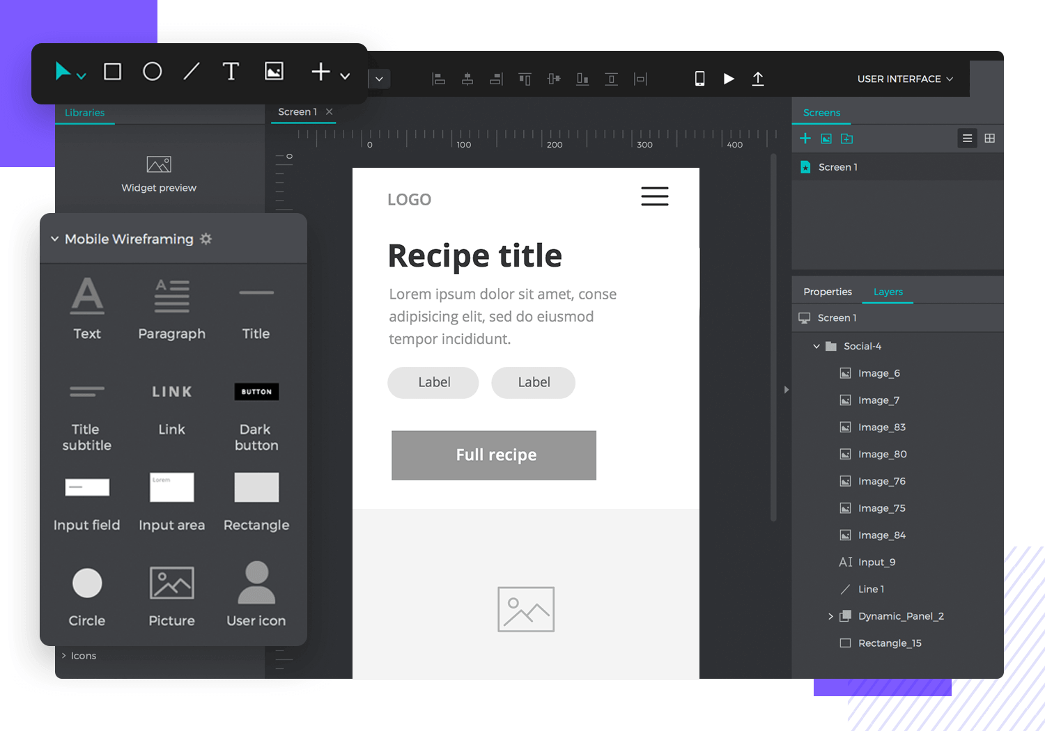 example of an app wireframing tool for UX design