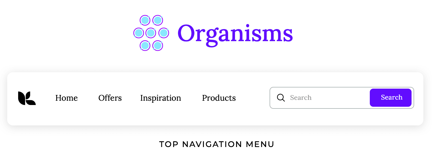 op navigation menu as an organism in Atomic Design.