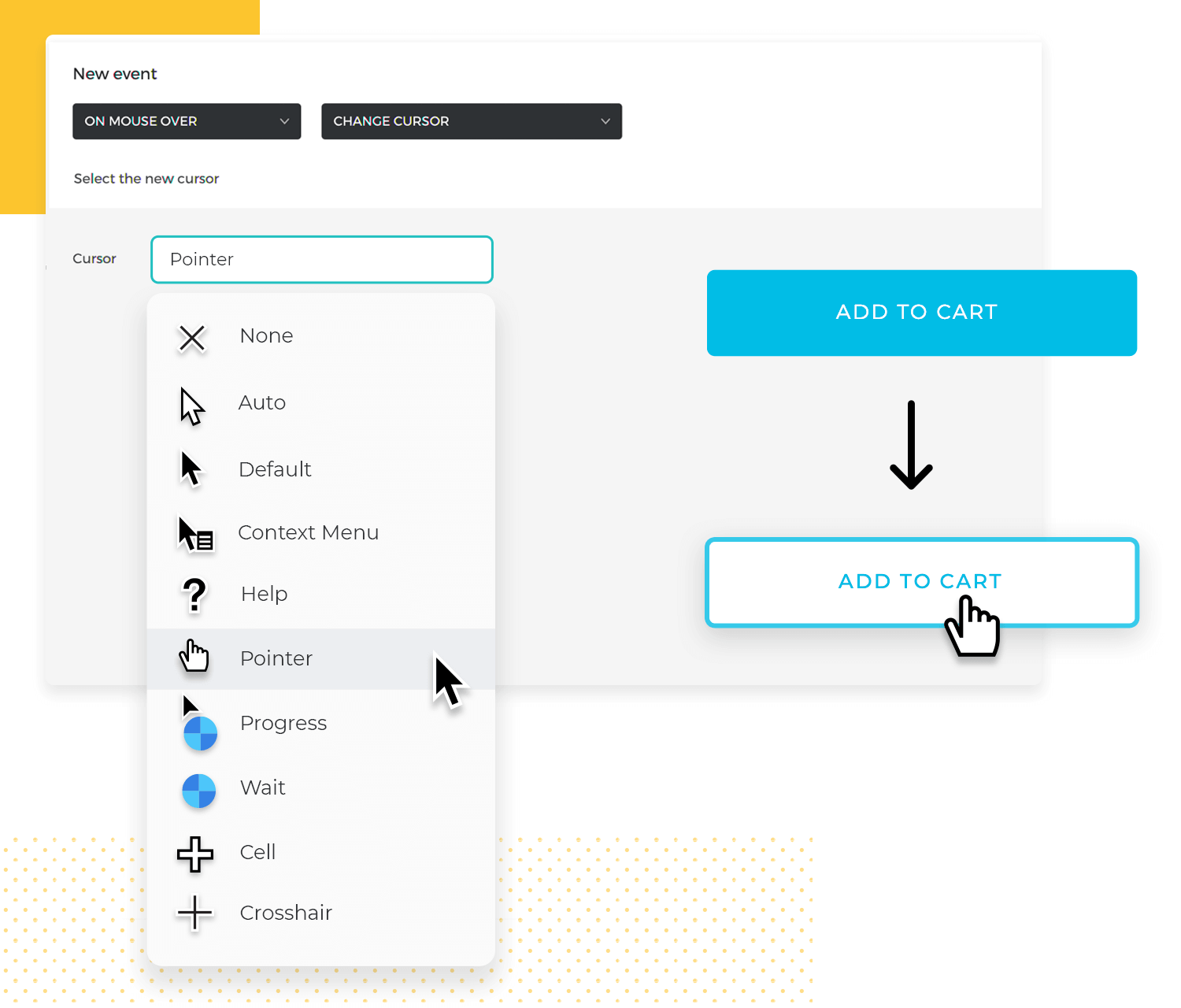 list of possible cursors for action of cursor change