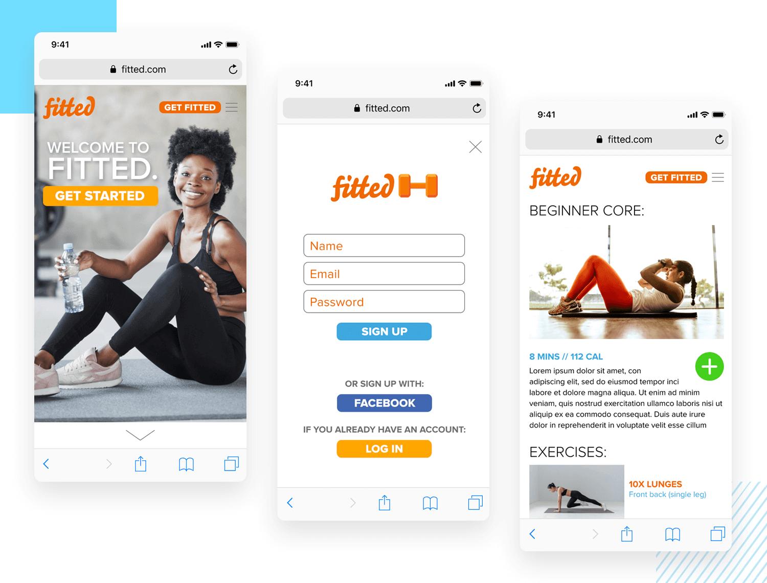 fitness app wireframe example