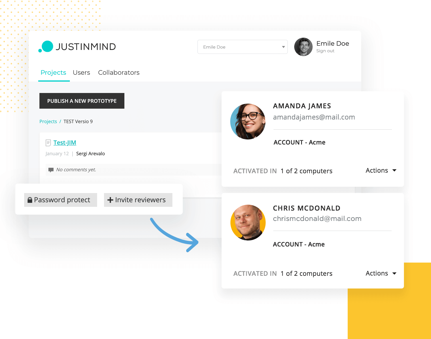 showing of how to invite developers in justinmind