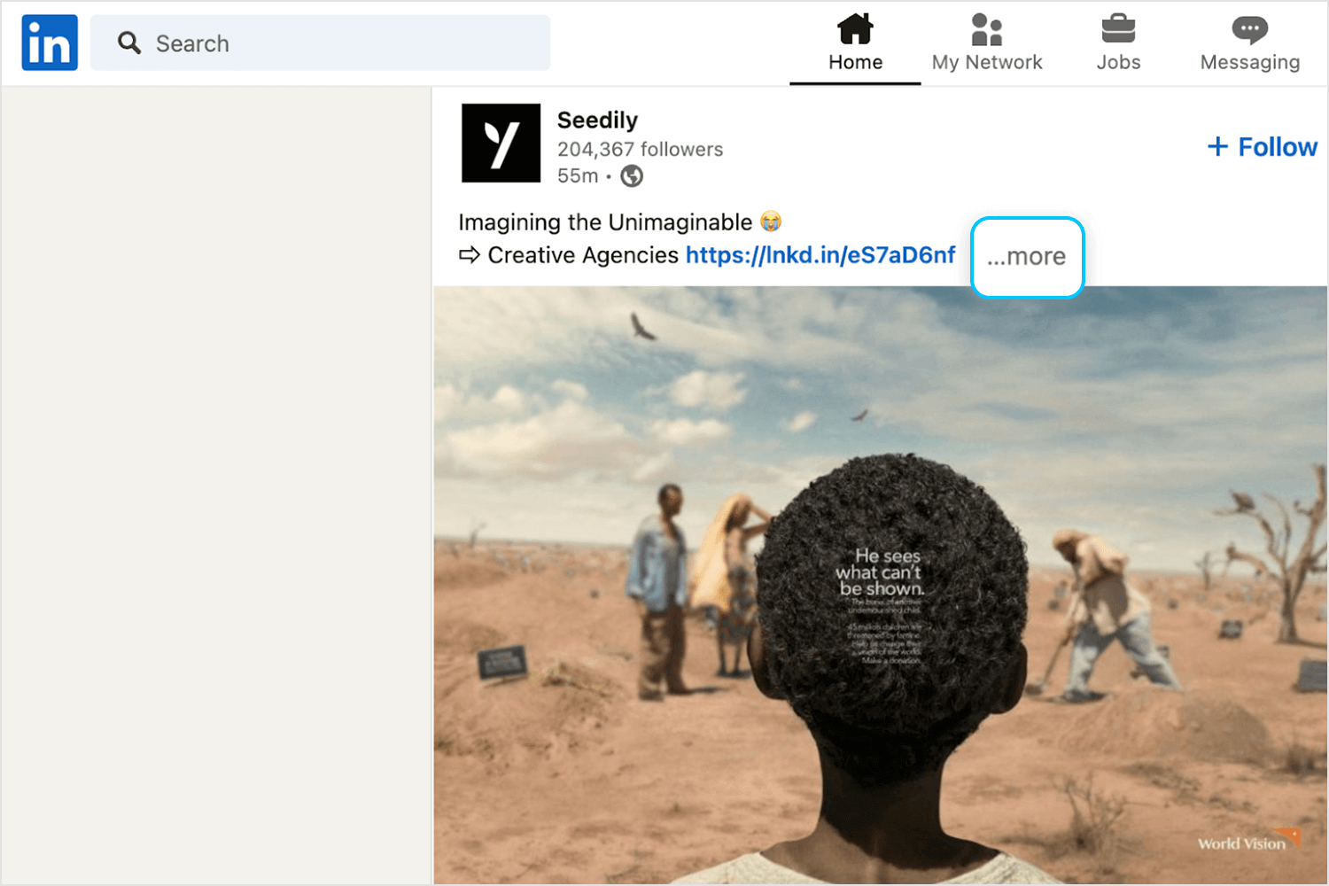 LinkedIn post with a 'see more' option to expand content.