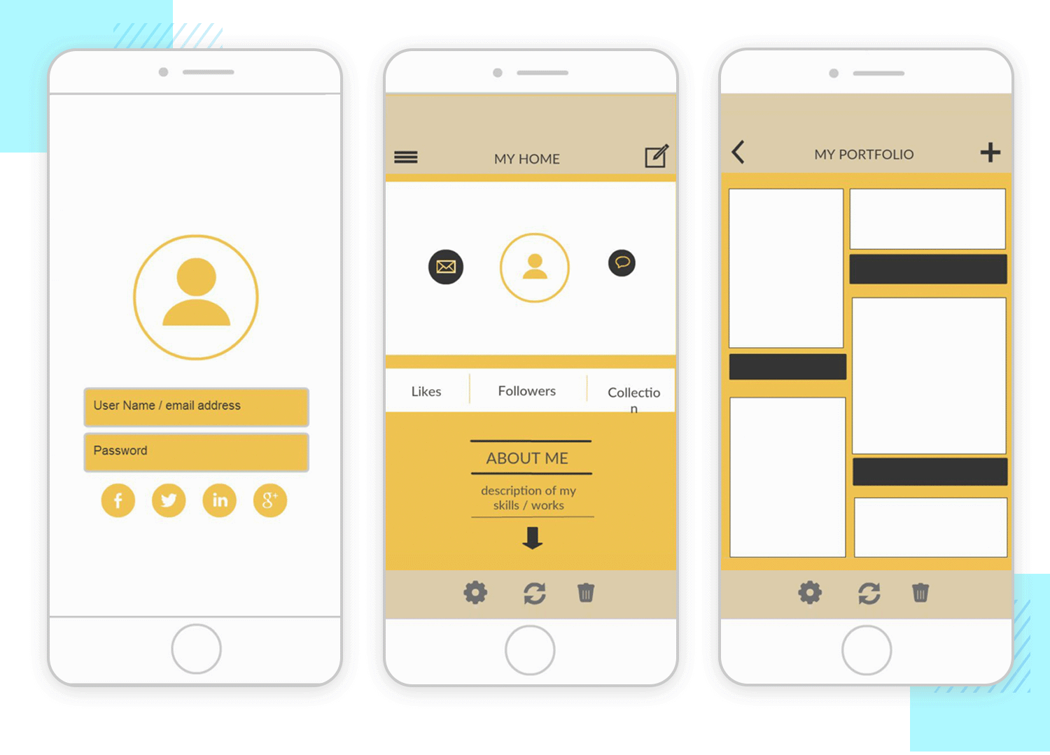 Example of a low fidelity portfolio app prototype