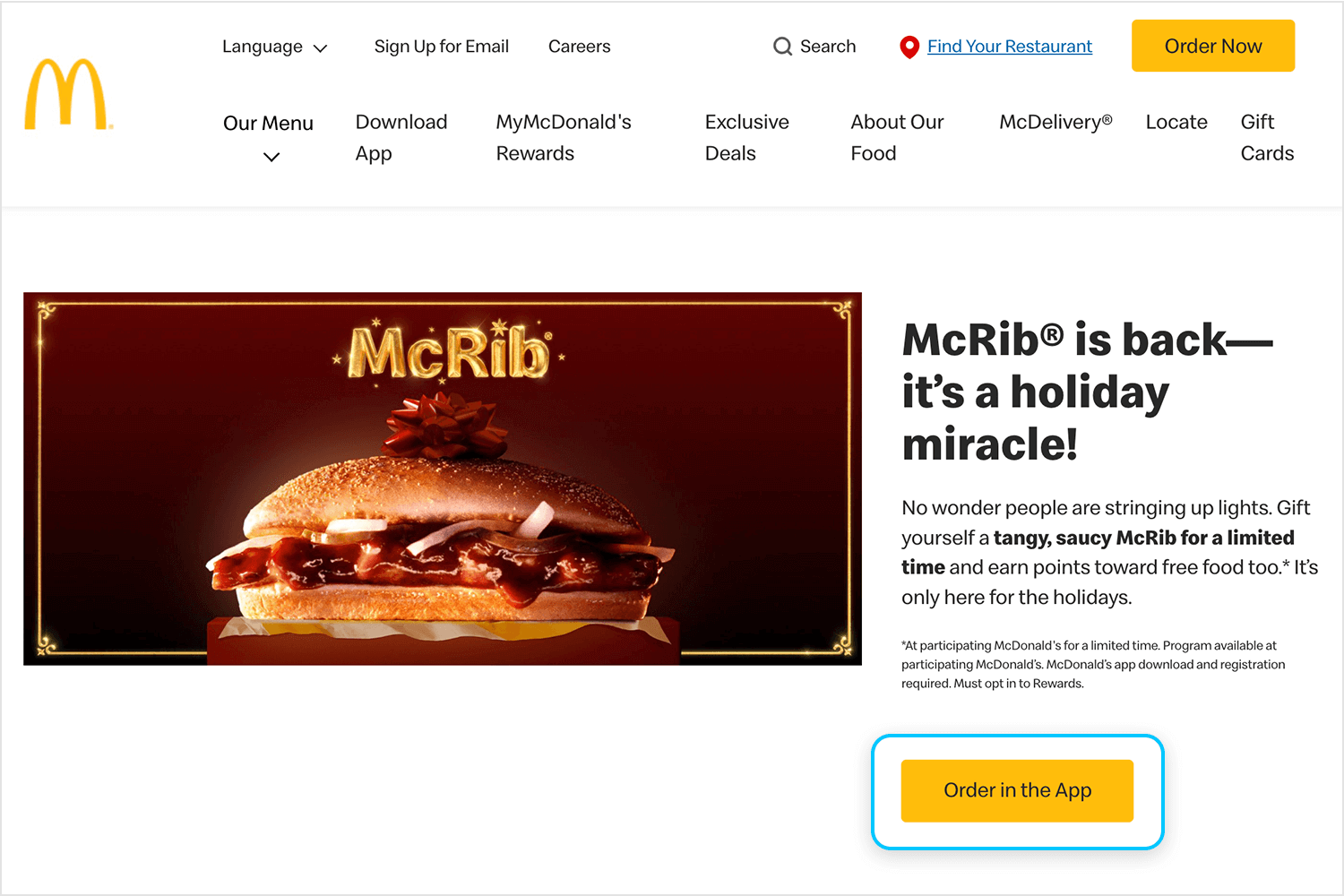 McDonald's clean interface with progressive disclosure for promotions and actions