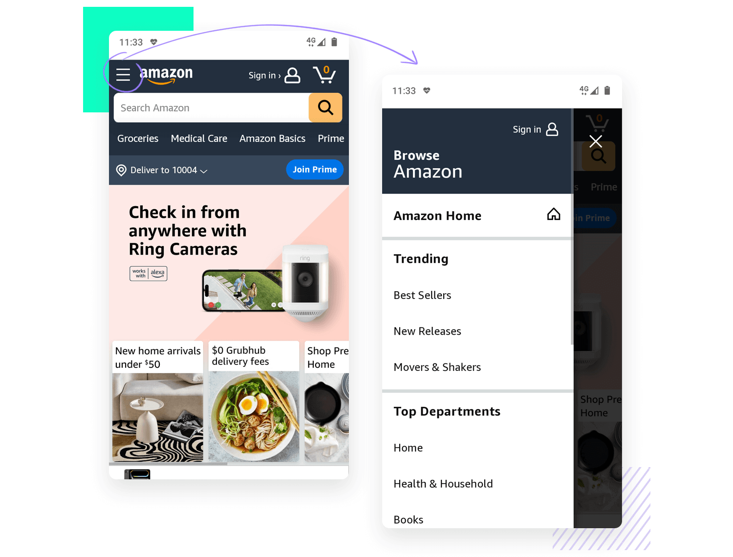 mobile app navigation example amazon