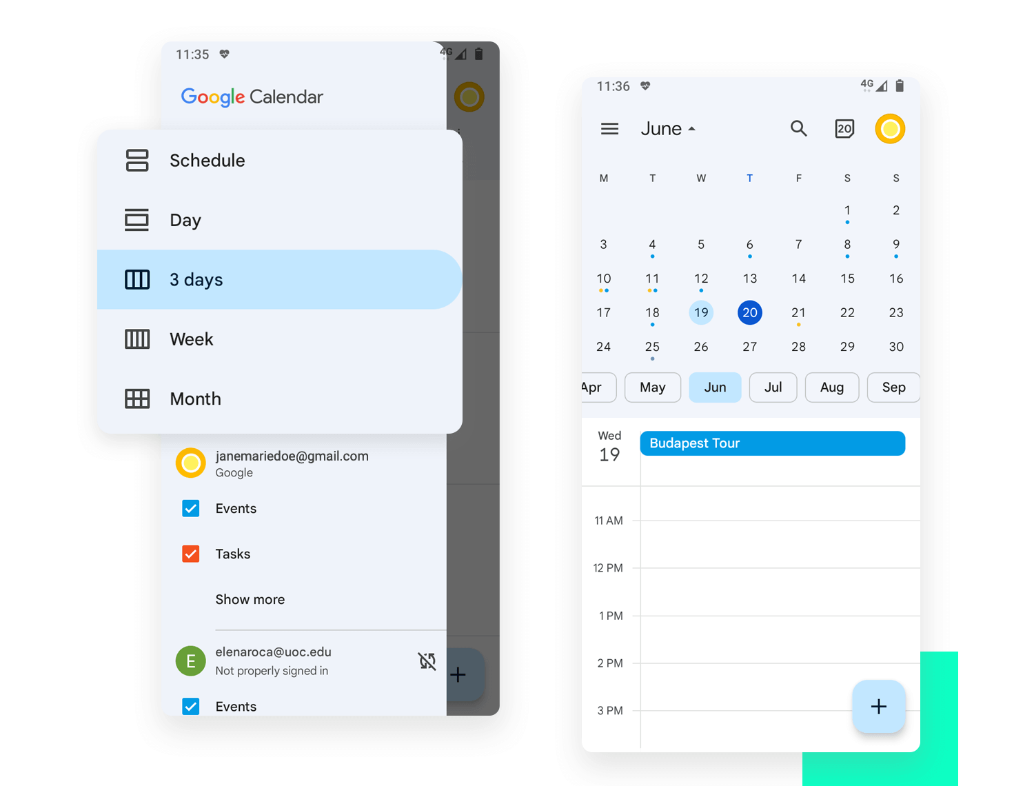 mobile app navigation example calendar