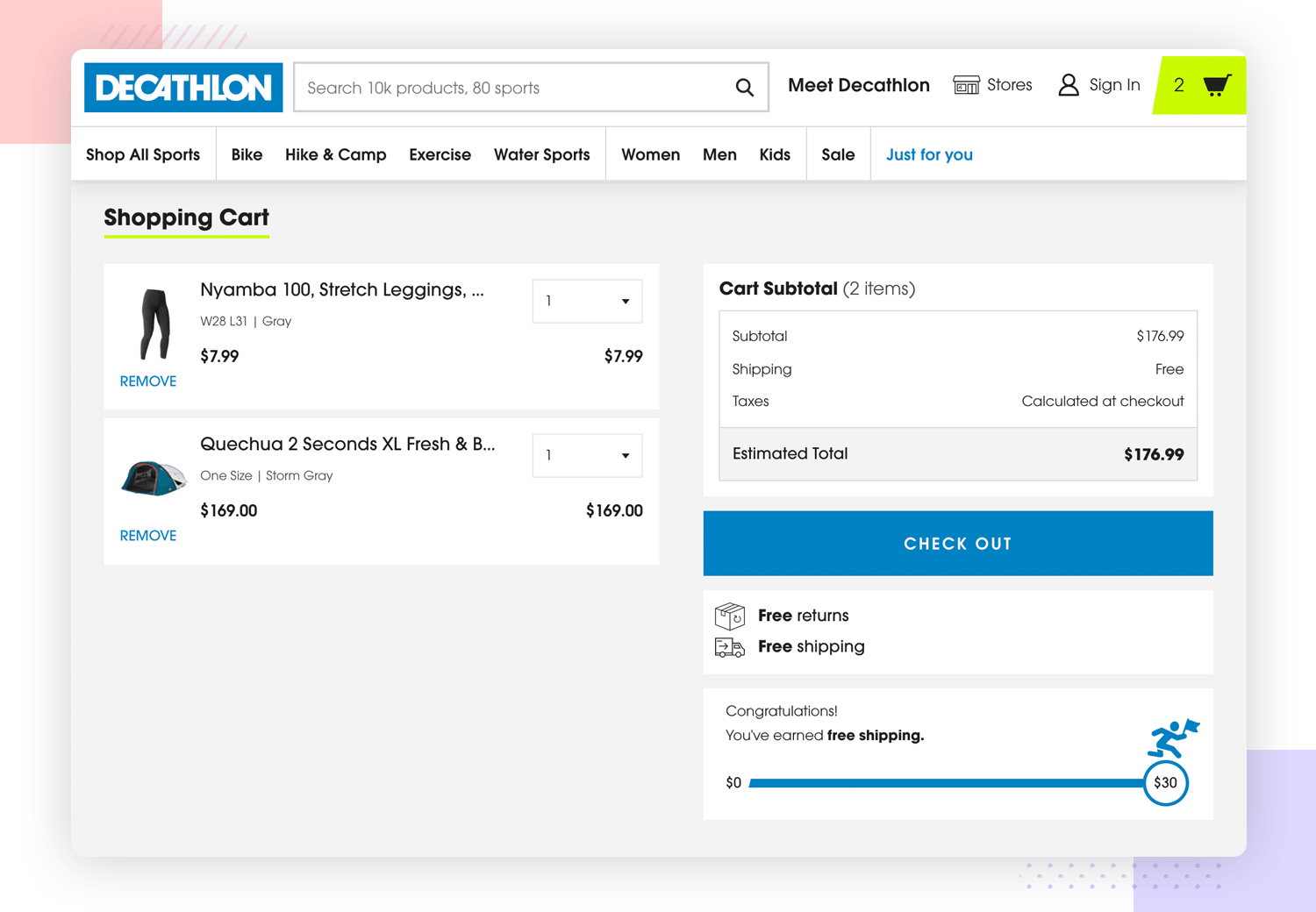 UX principles - user free to navigate while shopping on Decathlon