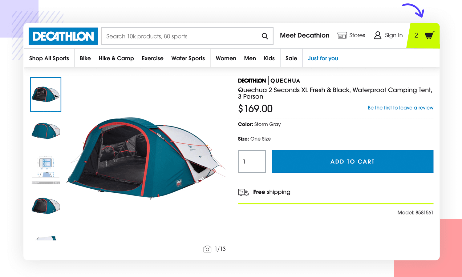 UX principles - example of Decathlon shopping cart full