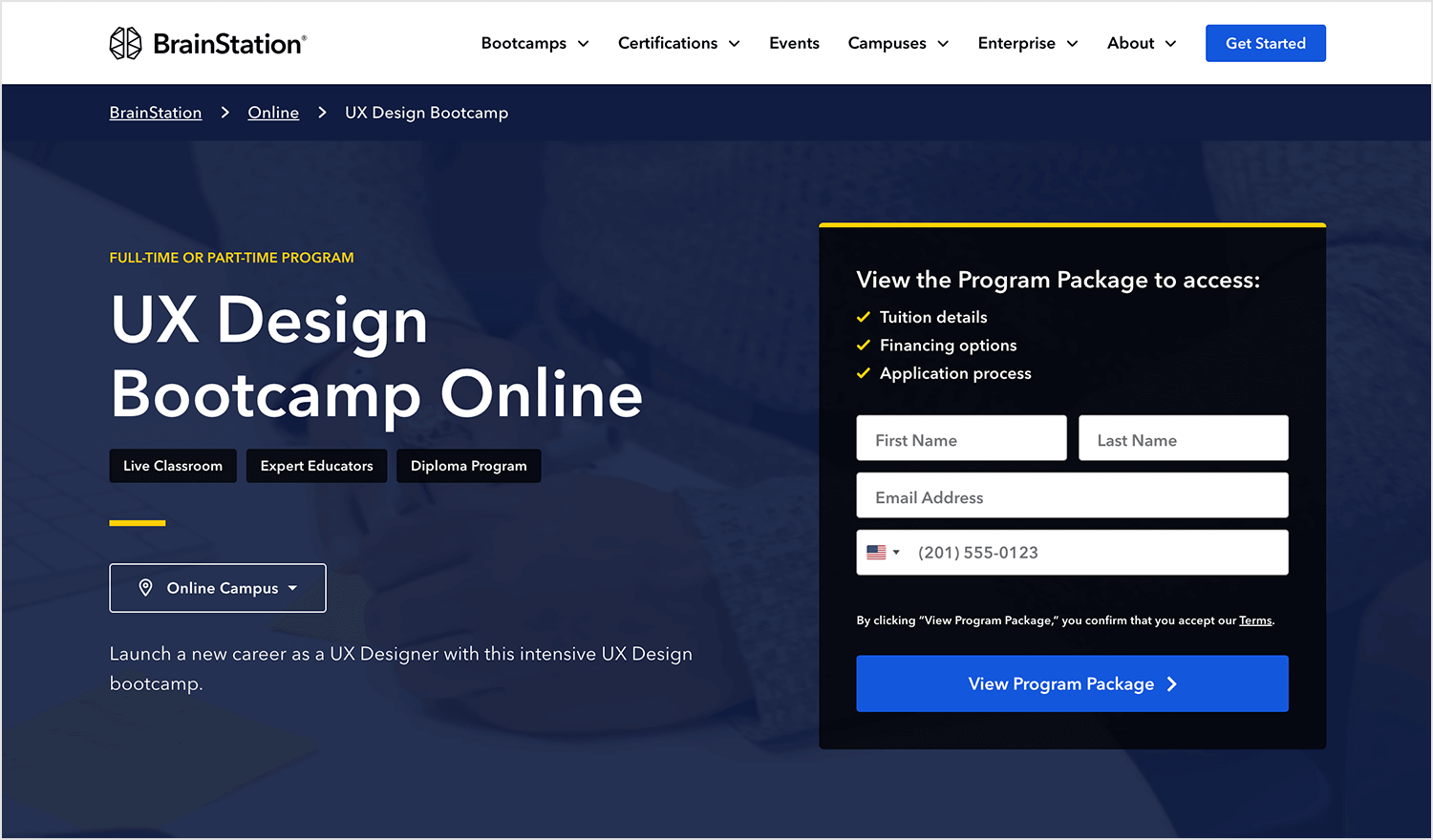 BrainStation UX Design Bootcamp offers an online program with live classes, expert educators, and diploma certification for aspiring UX designers