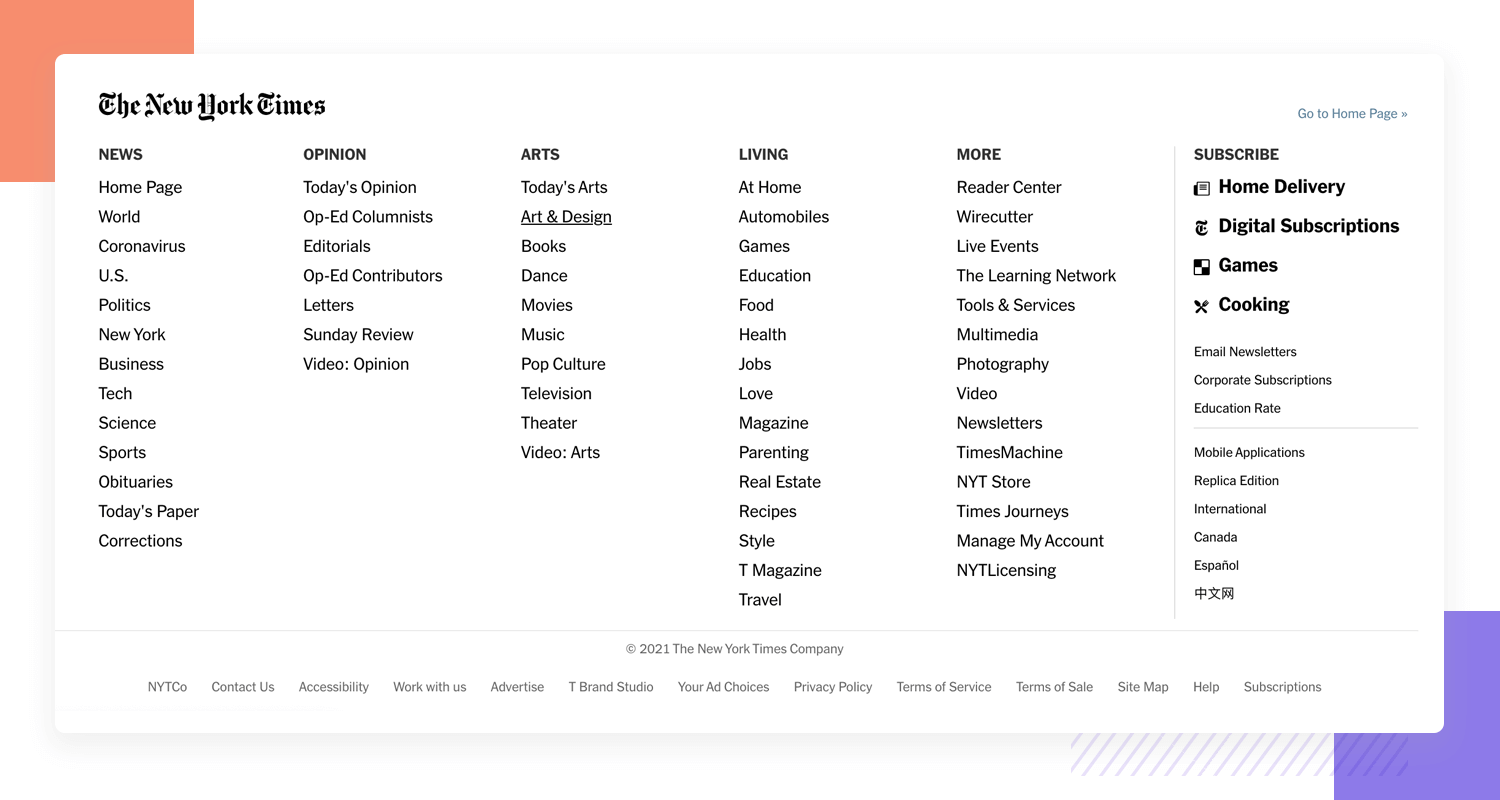 showing example fo fat footer as ux pattern