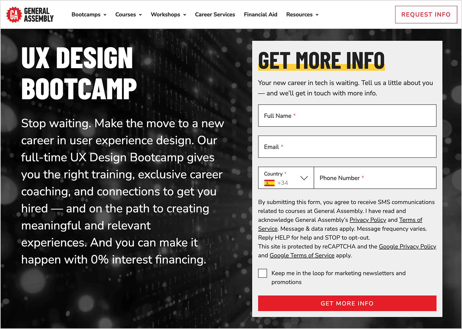 General Assembly's UX Design Bootcamp promotional page