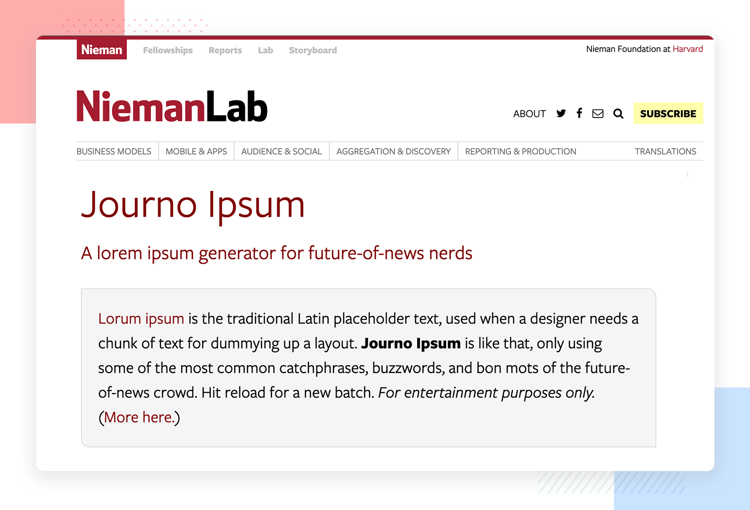 Lorem Ipsum alternative with news-themed
