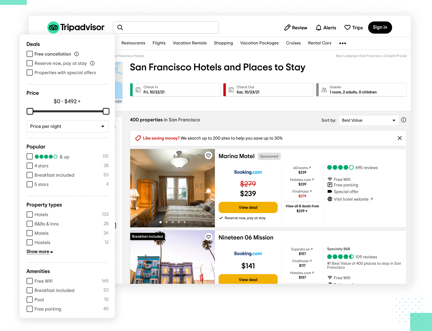 tripadvisor as example of ux design with search filtering options