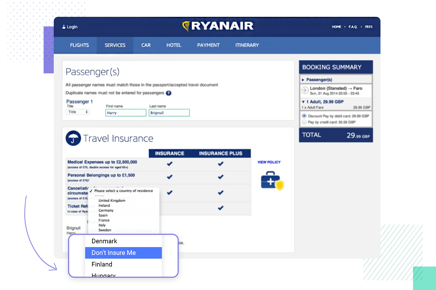 ux design examples ryan air