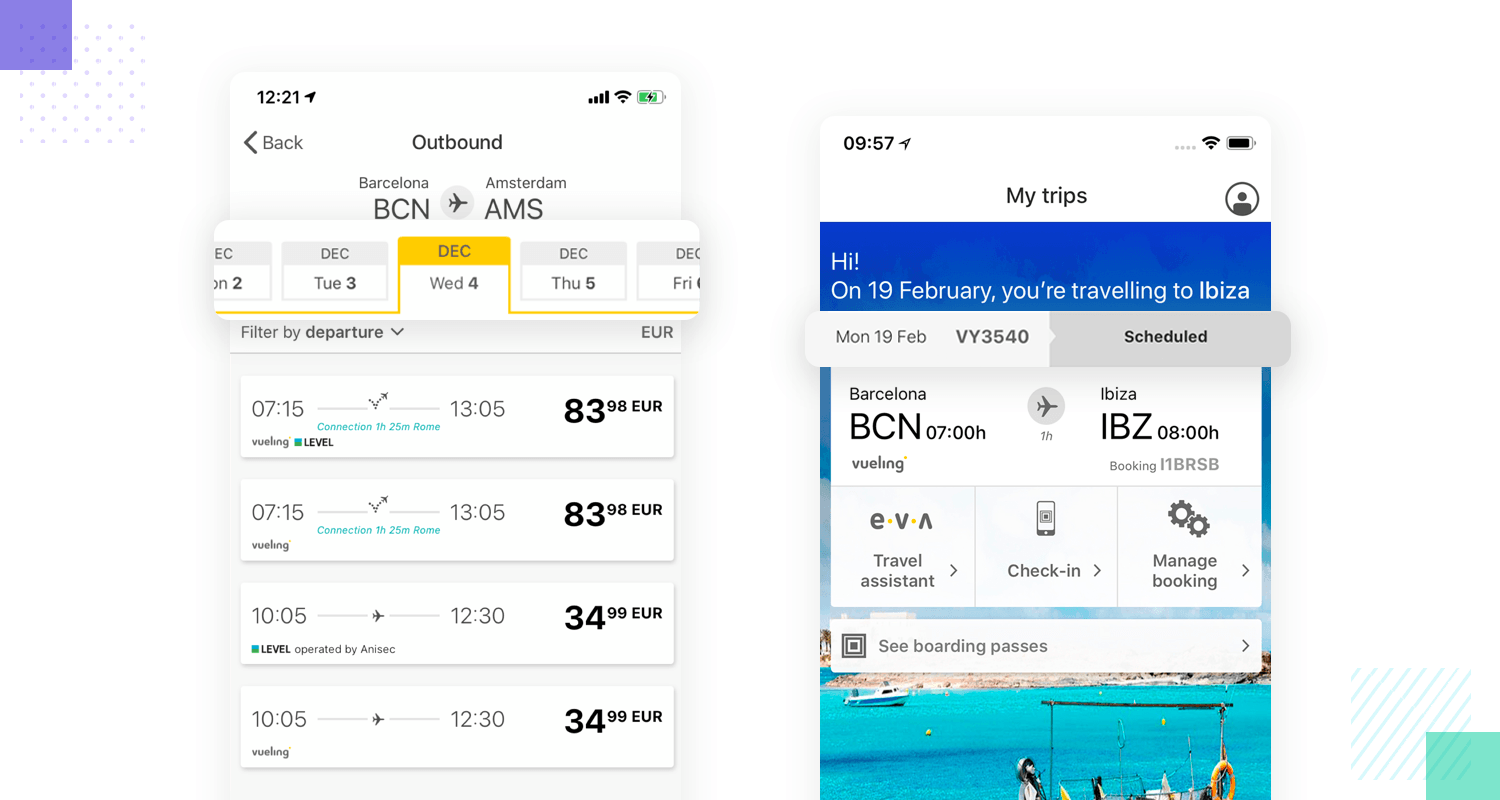 ux design example of tab navigation design by vueling