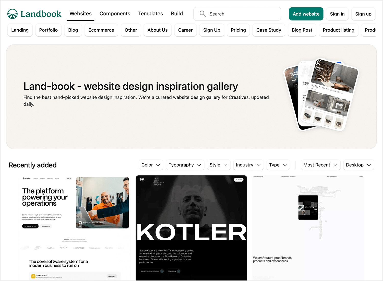 land-book as source of web design inspiration