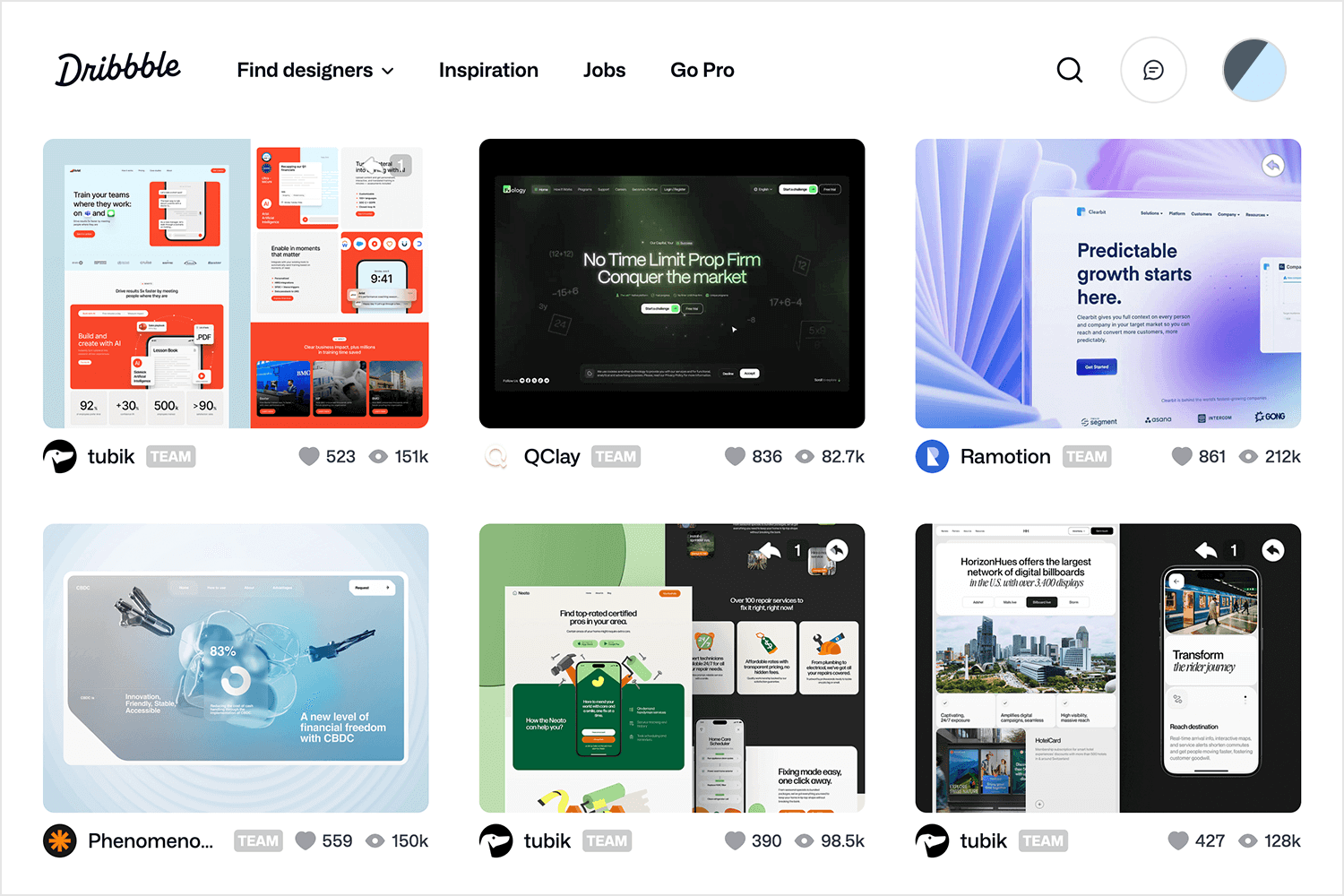 web design inspiration sites dribbble