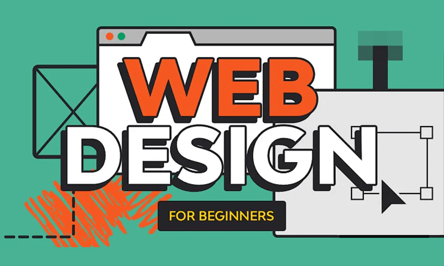 Envato Tuts+ tutorial cover showing bold text 'Web Design for Beginners' with icons representing web design elements