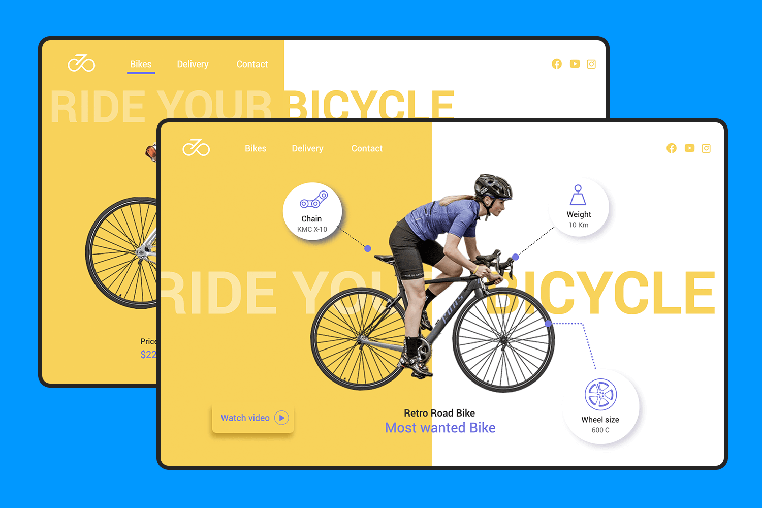 Custom bikes app template showcasing bike models and specifications