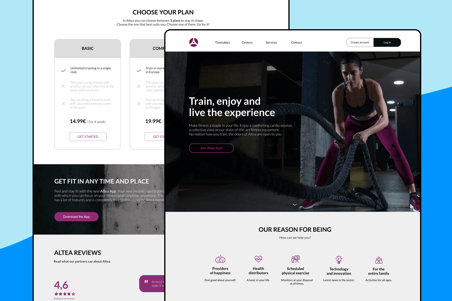 website template by justinmind for fitness center