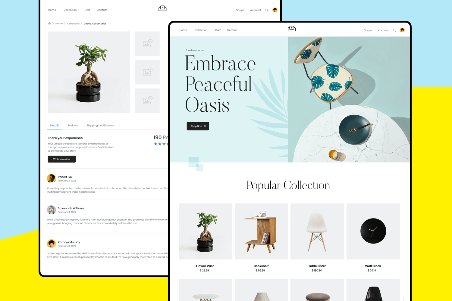 Furniture web shop web template from Justinmind