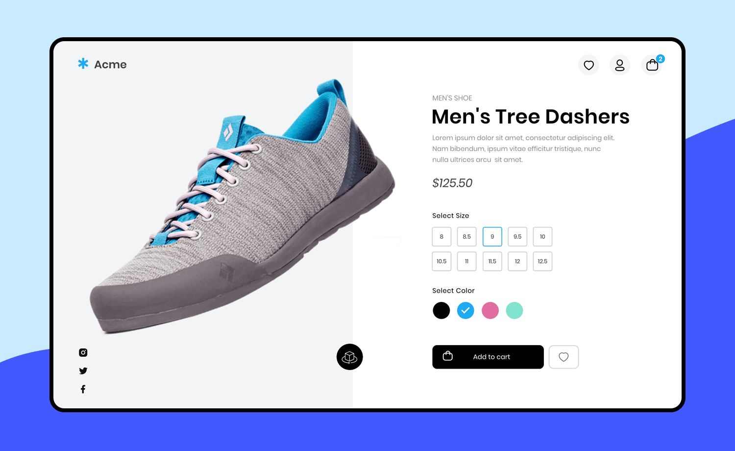 Online shop website template shoe example