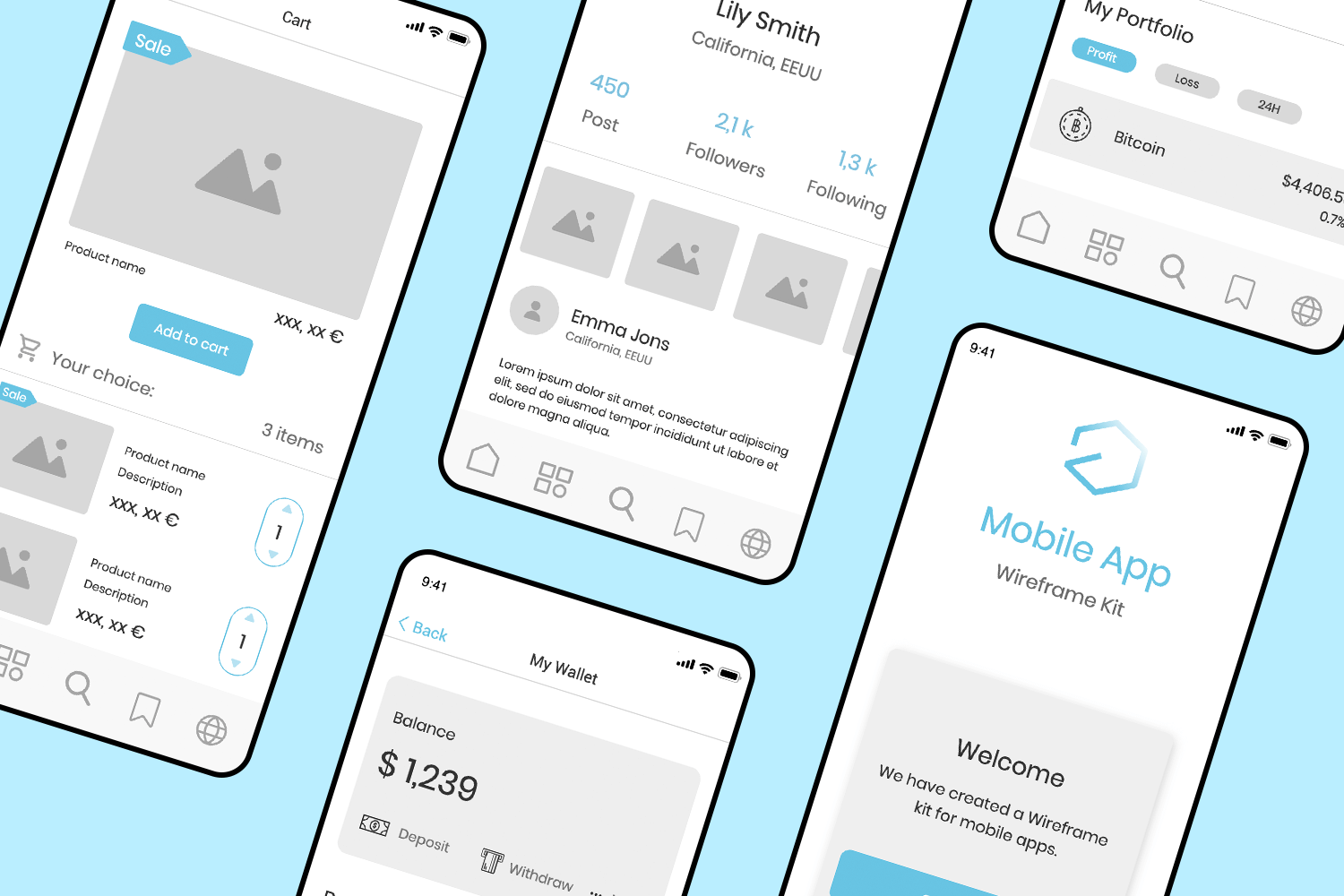 Mobile template community hub wireframe