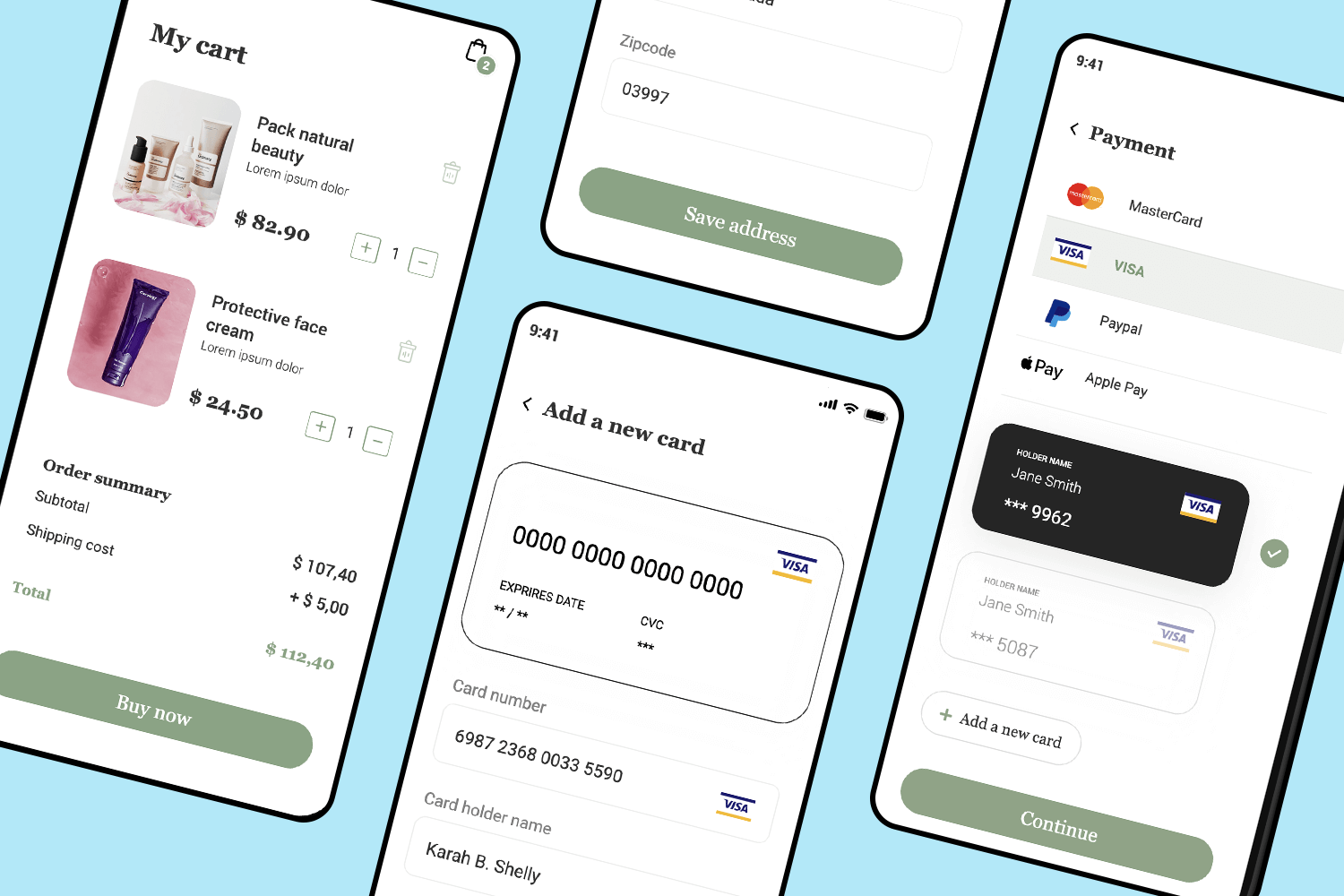 template for ecommerce mobile app checkout flow