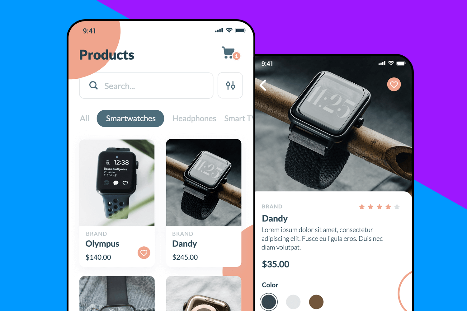 template for wearables mobile shop app