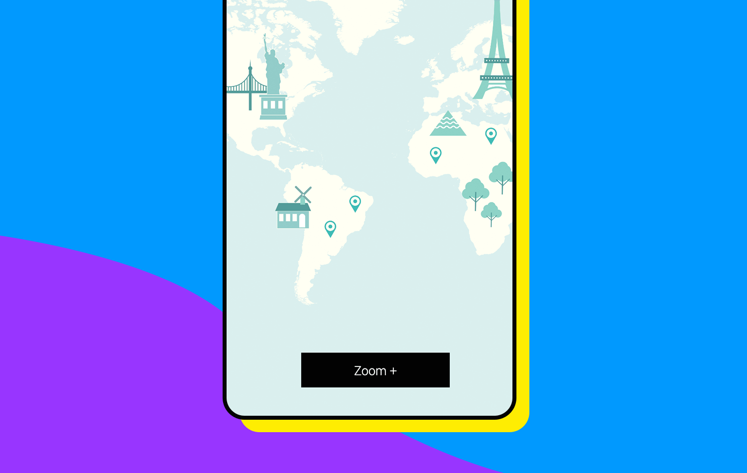 Zoom and pan map feature with world landmarks