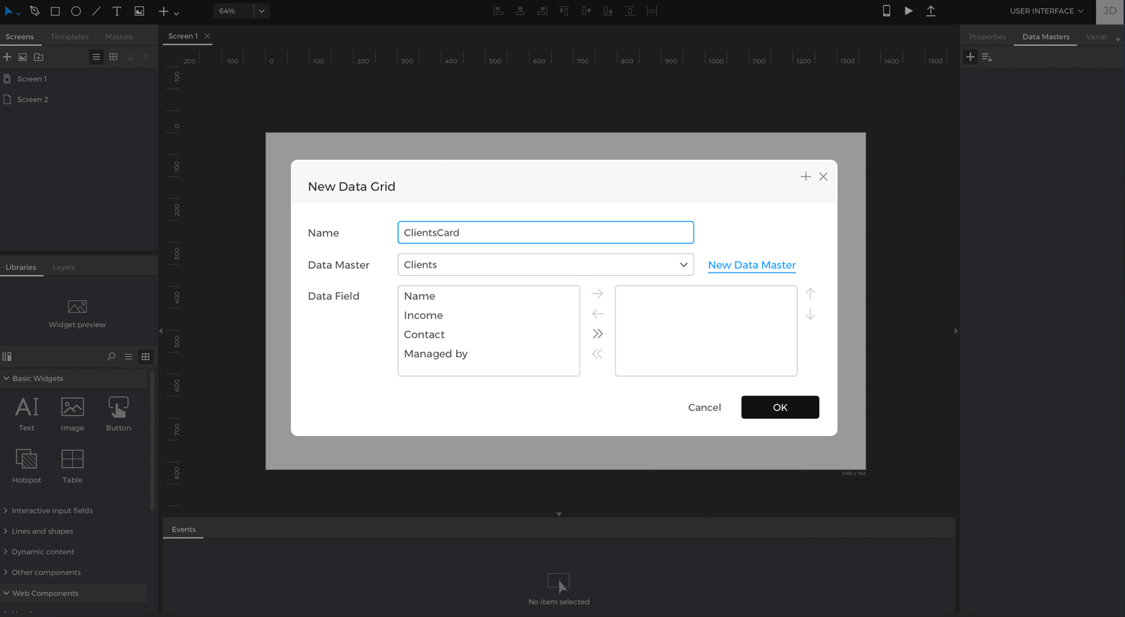 Add a name to the data grid and move the fields to populate it